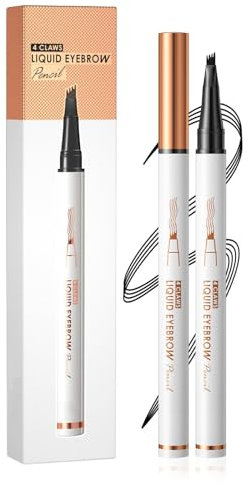 Waterproof Liquid Eyebrow Pencil, mit Vier Gabelspitzen, schnell trocknend und langlebig Augenbrauenstift, Bauen Sie einen hochnatürlichen Make-up, Farbton Wischfest, 04#(Schwarz)