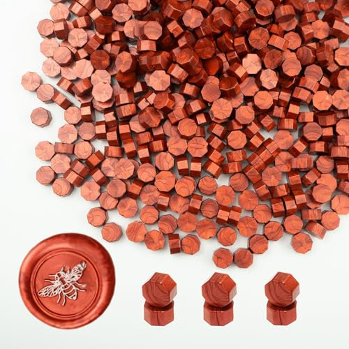 Wachs Siegel Perlen, Ioggtser 500 PCS Achteck Siegelwachsperlen für Wachssiegelstempel, Siegelperlen zur Herstellung von Wachssiegeln für Hochzeits- und Partyeinladungen (New Wine Red)