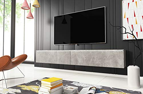 MINIO go for it - Meuble TV Donna, Largeur 180 cm, Lowboard TV, Debout ou Suspendu, Meuble Salon, Panneaux de Particules stratifiés, Style Moderne, Béton - sans Éclairage LED