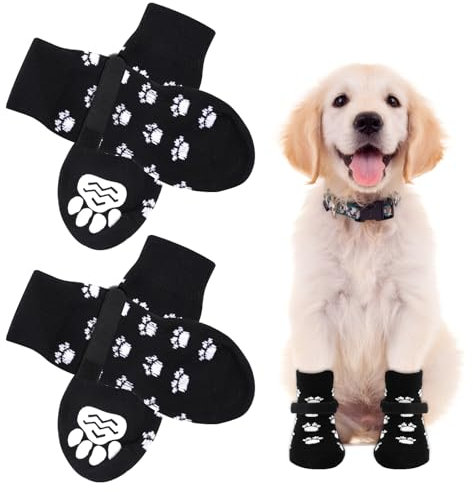AUAUY 2 Paar Indoor Anti-Rutsch Socken für Hunde, Einem Weichen Haustierschutz, Antirutschsocken Hund Mit Klettverschluss, Hartholzböden in Innenräumen, Hundesocken für Kleine Mittlere Große Hunde-S