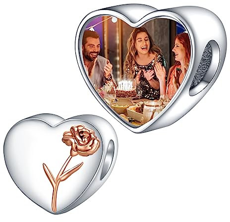 Annmors Ciondoli Bead Argento 925 con Foto a Forma di Cuore per Donne Memoriale Famiglia Personalizzate per January Snowdrop Bracciali Collane Gioielli di Moda per Ragazze Festa della Mamma