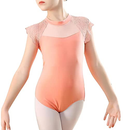 Happy Cherry Kinder Mädchen Balletttrikot Ballett Turnanzug Kurzarm Ballettanzug Baumwolle Tanzbody Orange 7-8 Jahre