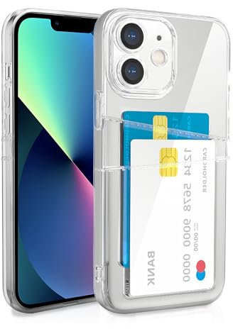 XIMIZU For iPhone 12 Mini Case with 2 Card Holder, Soft TPU Anti-Yellow Crystal Clear Shockproof Protective Phone Cover with 2 Card Slot Wallet Case for iPhone 12 Mini