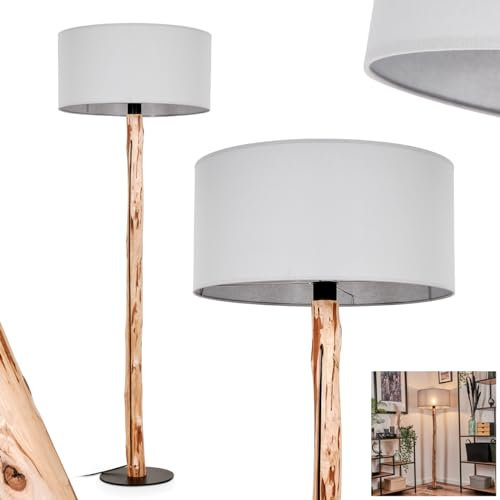 Stehleuchte Saladillo, moderne Stehlampe aus Holz/Metall/Stoff in Natur/Schwarz/Grau, Leuchte im skandinavischen Design mit rundem Schirm (Ø 50cm) u. Fußschalter, Höhe 145cm, 1x E27, ohne Leuchtmittel