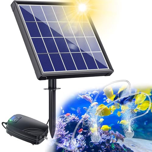 Biling Bomba de Oxígeno Solar para Estanque, 3W Acuario Bomba de Oxígeno con Akk, Bomba de Aire para Estanque de Oxígeno, Bomba de Aire Solar, 3 Modos, 2 Piedras de Aire para Estanque de Jardín