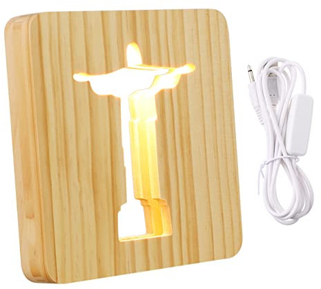 HOMSFOU jesus massivholz nachtlicht Schreibtischlampen Jesus Schreibtischlampe USB-Nachtlicht Jesu Kreuz Acryl 3D-Nachtlicht Gravur Licht aushöhlen hölzerne Lampe Handwerk Licht kreuzen