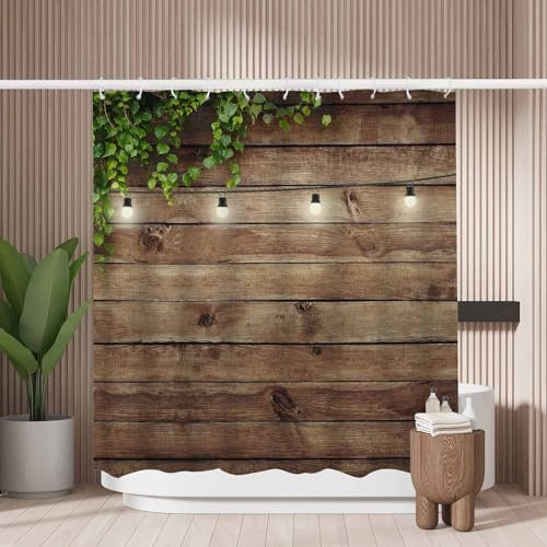 Woutay Shower Curtain Water Repellant Fabric Lamps Over Wooden Board,Mould Proof Resistant,Polyester,with 12 Plastic Hooks