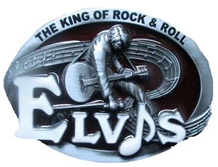hotrodspirit - Gürtelschnalle Elvis Presley oval Bordeauxrot Rock Roll, mehrfarbig, Einheitsgröße