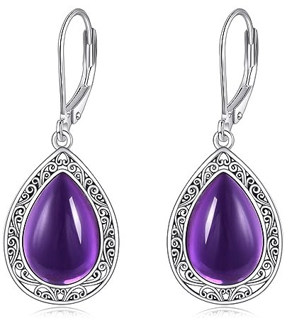 Amethyst Ohrringe für Damen Sterling Silber Naturla Amethyst Ohrringe Healing Amethyst Teardrop Leverback Ohrringe Schmuck Geschenke für Mädchen