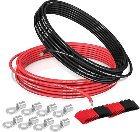 5,3mm² PVC Elektrokabel - 10 AWG Elektrischer Draht 20 M (10 Meter Schwarz und 10 Meter Rot) Hochtemperaturbeständiger verzinnter Kupferdraht Für Solaranlagen, Haushaltsgeräte, Fahrzeuge usw.