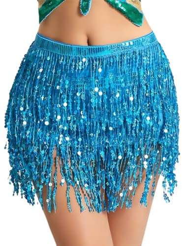 Teegxddy Gonna di Danza del Ventre da Donna Gonna con Nappa con Paillettes Gonna Sciarpa all'anca Gonna da Festa di Moda Costume Gonna con Paillettes da Donna Sciarpa con Nappa