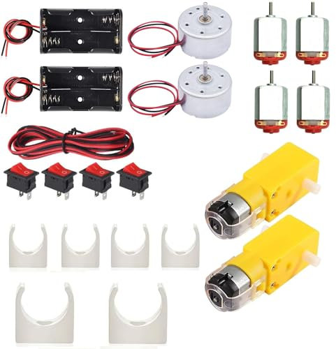 VISSQH Mini Motors Kit, Micro DC Motor, with AA Battery Holder, Motor Mounting Bracket, Boat Rocker Switch, Extension Cable,for DIY Educational Physics Experiment