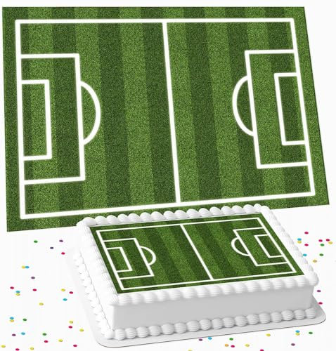 Football Pitch Rectangle Happy Birthday Celebration A4 Sized Edible Icing Cake Topper Decoration (27cms x 20cms / 11 inch x 8 inch)