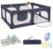 GOPLUS 189x158 cm Laufstall Baby, Laufgitter mit atmungsaktiver Netz, 4 Reißverschlusstür, Tragetasche, 50 Bällen, 4 Haltegriffen, Schutzgitter für Baby 0-3 Jahren (Mit Matratze,Dunkelgrau)