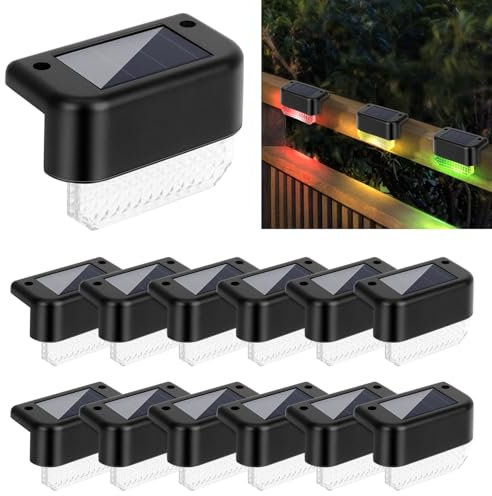 OWill 12 Stück Treppenbeleuchtung außen,solar bodenleuchten aussen,LED solarleuchte beleuchtung garten,balkon beleuchtung,solar bodenleuchten aussen für terrasse,garten,treppenstufen,geländer,zaun
