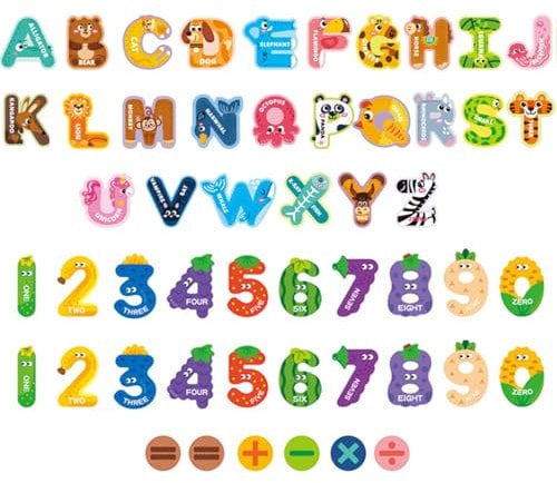 52 pieces of colorful magnet toys, alphabet and number calculation magnets, cartoon animal magnets, children's cognitive toys, alphabet refrigerator magnets, educational spelling toys