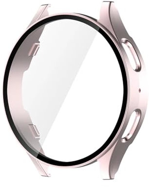 Aqxypas Verre trempé + coque for Galaxy Watch 7 FE 44 mm 40 mm Protection d'écran Coque antichoc Coque rigide mate Protection intégrale(Rose gold,Galaxy Watch 7 40mm)