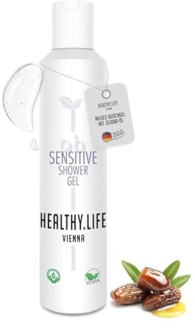 HLV - mildes Duschgel mit Jojoba-Öl für sensible Haut - Sensitive Pflegedusche bewahrt Feuchtigkeit & Schützt die Haut - sorgt für ein weiches Hautgefühl ohne Spannung (Sensitive Shower Gel 200ml)