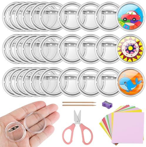 VEPEPE 30 Piezas Chapas Personalizadas sin Máquina de Botones, Acrílico Chapa Personalizada con Pasador de Seguridad, Transparente Pin Personalizado DIY 38mm para Imagen, Foto, Ropa, Escuela