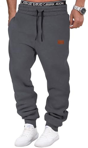 HMIYA Jogginghose Herren Baumwolle Trainingshose Sporthose Freizeithose Lang Hosen Klassische Sweathose mit Taschen(Dunkelgrau,L)
