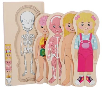 Fenteer Menschlicher Körper Puzzle für Kinder Montessori Feinmotorik Fähigkeiten Kreatives Vorschulspiel Lernspielzeug für Kinder, Gril