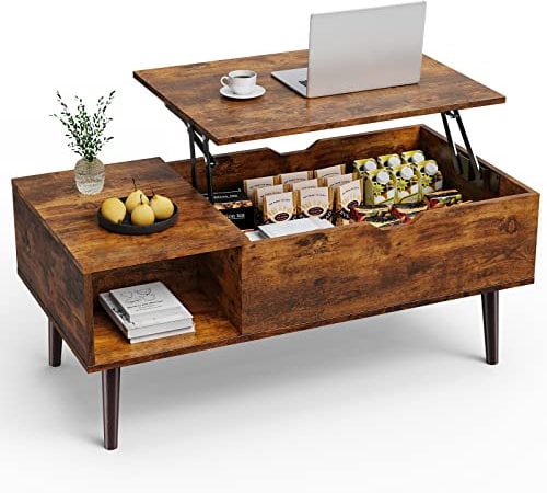 Sweetcrispy Couchtisch Höhenverstellbar, Tisch Wohnzimmertisch, offener und versteckter Stauraum Couchtisch, Sofatisch Beistelltisch, 100 x 50 cm Sofatisch aus Holz für Wohnzimmer, Braun
