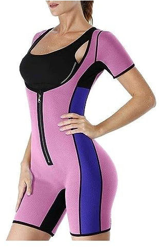 XUEBIN Damen Neopren Abnehmen Heißen Sauna Schwitzanzug Ärmeln Für Gewichtsverlust,Jumpsuit, Saunaanzüge Für Damen Saunaanzug(Pink,XL)