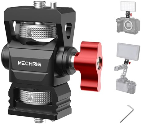 Mechrig Soporte para monitor de cámara con tornillo de 1/4 pulgadas, soporte de aluminio para monitor de luz de video, soporte de montaje para monitor, giratorio de 360° y amortiguación de inclinación
