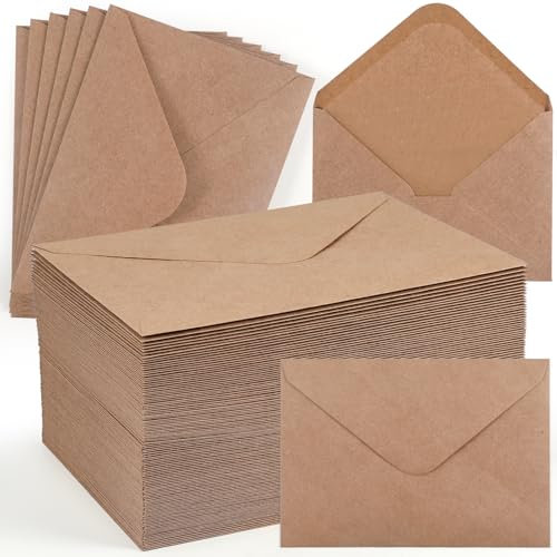 moinkerin 110 Stück Briefumschläge ohne Fenster aus Kraftpapier | DIN C6 130 g/m² Braune | 110 Stück mit Nassklebung | Für DIY, Hochzeit, Geburtstag (11,4x16,2cm)