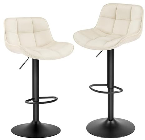 EUGAD Barhocker 2er Set, höhenverstellbar 360° drehbar, Barstuhl mit Rückenlehne Fußstütze, Polsterhocker mit Samtbezug, ergonomischer Hocker im Bar, Sitz 49x36 cm, aus Metall, Creme