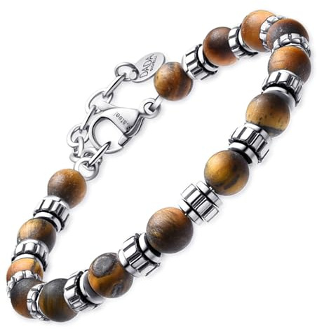 Dada Gioielli Bracciale Uomo Pietra Naturale 6mm Acciaio Inossidabile | Onice, Sodalite, Occhio di Tigre, Ossidiana Nera, Diaspro Grigio, Turchese