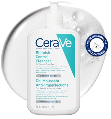 CeraVe - Gel Moussant Anti-Imperfections - Purifie la Peau en douceur et Réduit les Imperfections - Acide Salicylique, Argile Blanche, Céramides et Niacinamide - Peau à Tendance Acnéique - 473ml