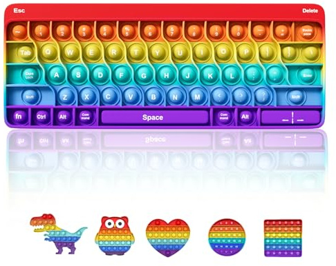 Bdwing Push and Pop Bubble Sensory Fidget Toy, Silikon Finger Toys, Antistress Geschenk für Jungen, Mädchen, Teenager, Gesellschaftsspiele Spielzeug (Regenbogen, Tastatur)