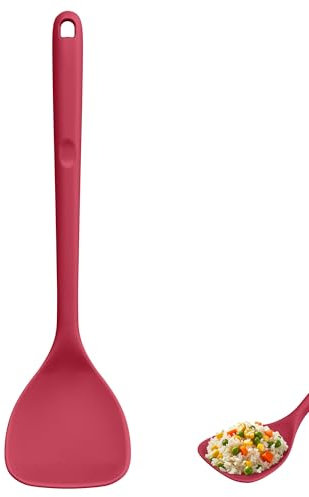 U-Taste Extra Long Silicone Wok Spatula: 315℃ Heat Resistant Non-Stick Cooking Turner with Wide Spoon Head and Curved Edges, Seamless Solid Kitchen Utensil for Stir-Fry Flipping Grilling (Red)