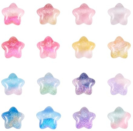 Crafans 32Pcs Luminous Star Cabochons Transparent Glitter for DIY Crafting | 7 Colours Resin Star Cabochons Glow in the Dark Stars Bead No-hole for DIY Scrapbooking Phone Case Decoration Handmade Crafts