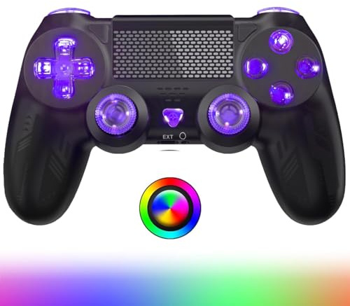 Bonadget RGB Wireless Controller, Dual Vibration Gamepad mit Turbo und 3.5mm Audio Jack/Touch Pad für P4/Slim/Pc