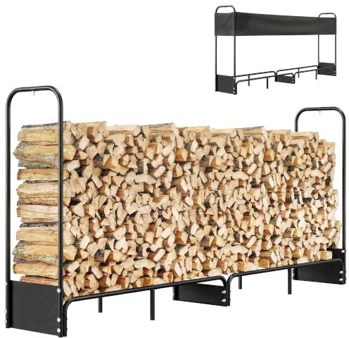 Outsunny Range Bûches Extérieur 260 x 38 x 118 cm Abri Bois Chauffage Noir