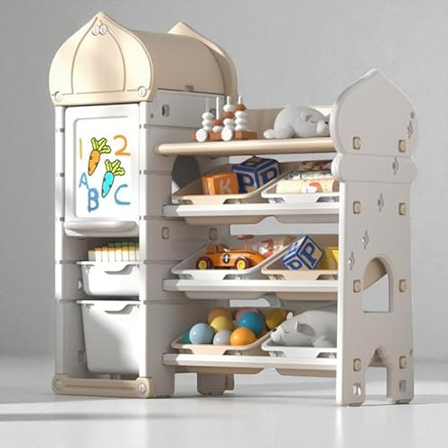 habeig Zwiebelturm Kinder-Spielzeugregal, Weiß, HDPE-Recycling Material, 114x106x36cm, mit 10 Aufbewahrungsboxen und Klappfach zum Bemalen