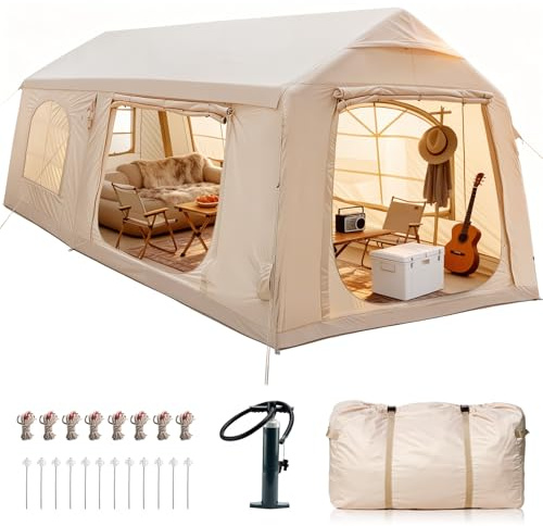 Ytaoeo Aufblasbares Zelt für Camping | mit Luftpumpe, Kaminöffnung, Gampingzelt aus Wasserdichtem Oxford-Stoff Air Glamping Zelte für 4 Jahreszeiten Camping