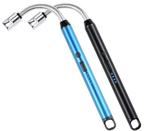 2 Stück Stabfeuerzeug, Lichtbogen Feuerzeug Elektrisch, Kerzenanzünder mit USB Typ C Aufladbar für Küche Camping Feuerwerk Grill