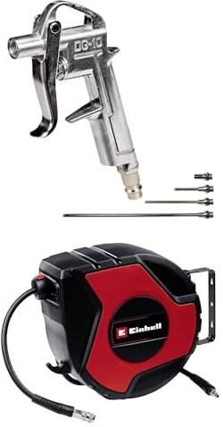 Einhell Pistolet de soufflage en kit/Soufflette à air comprimé pour compresseur (8 bar max, avec raccord rapide et 5 embouts) + Dévidoir auto