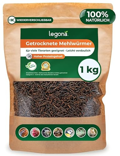 Legona Getrocknete Mehlwürmer, 1 kg Vogelfutter für Wildvögel und Hühner