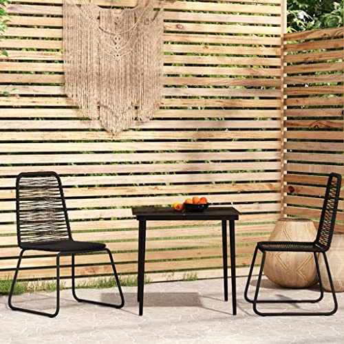 Owoxanthellate 3tlg Rattan Sitzgruppe Schwarz 80x80 cm mit Glastisch und 2 Stühlen Modernes Design und Stabilität für Balkon Terrasse Garten