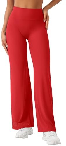 ZAAYO Nahtlose Straight Leggings Damen Hohe Taille Flared Leggings Yoga Hosen Sport Yoga Legging Damen 31.5 Gym Yoga Pants Schlaghose Rot S