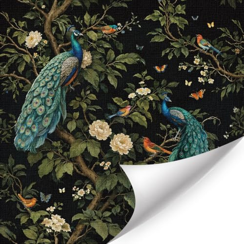TOARTi Bohemian Wallpaper Peacock Peel and Stick Self Adhesive Plant Wall Stickers Flower Wallpaper for Bathroom Bedroom Living Room Nursery Botanical Home Decor 44x300cm