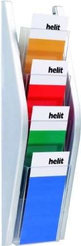 helit H6270300 - Wandbogendisplay „the arc“ 4 x 1/3 DIN A4 hoch, silber | 4 Taschen im Hochformat für Flyer und Informationsmaterial