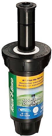 Rain Bird 1802FDS Professional Dual Spray Pop-Up Sprinkler, 360° Full Circle Pattern, 8' - 15' Spray Distance, 2 Pop-up Height