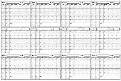 swiftglimpse groß Jumbo Übergroßen Wet & Dry Erase laminiert blanko einjährig Jährliche Wandkalender Poster, 12 Monate, wiederverwendbar für Büro, Akademischer oder Home 24x36 Horizontal