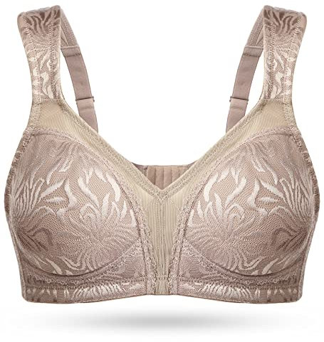WingsLove Women's Full Cup Minimizer Bra Wide Straps Non-Wired No Padding Bra Comfort Plus Size (Toffee 44DD)