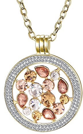 Morella Damen Halskette Gold 70 cm Edelstahl und Zirkonia Anhänger mit Coin Tropfen 33 mm im Schmuckbeutel